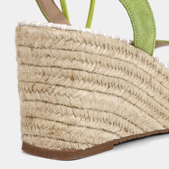 Sandália Shoestock Couro Camurça Vinil Anabela Corda