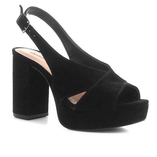 Sandália Shoestock Meia Pata Slingback Camurça Feminina - Preto