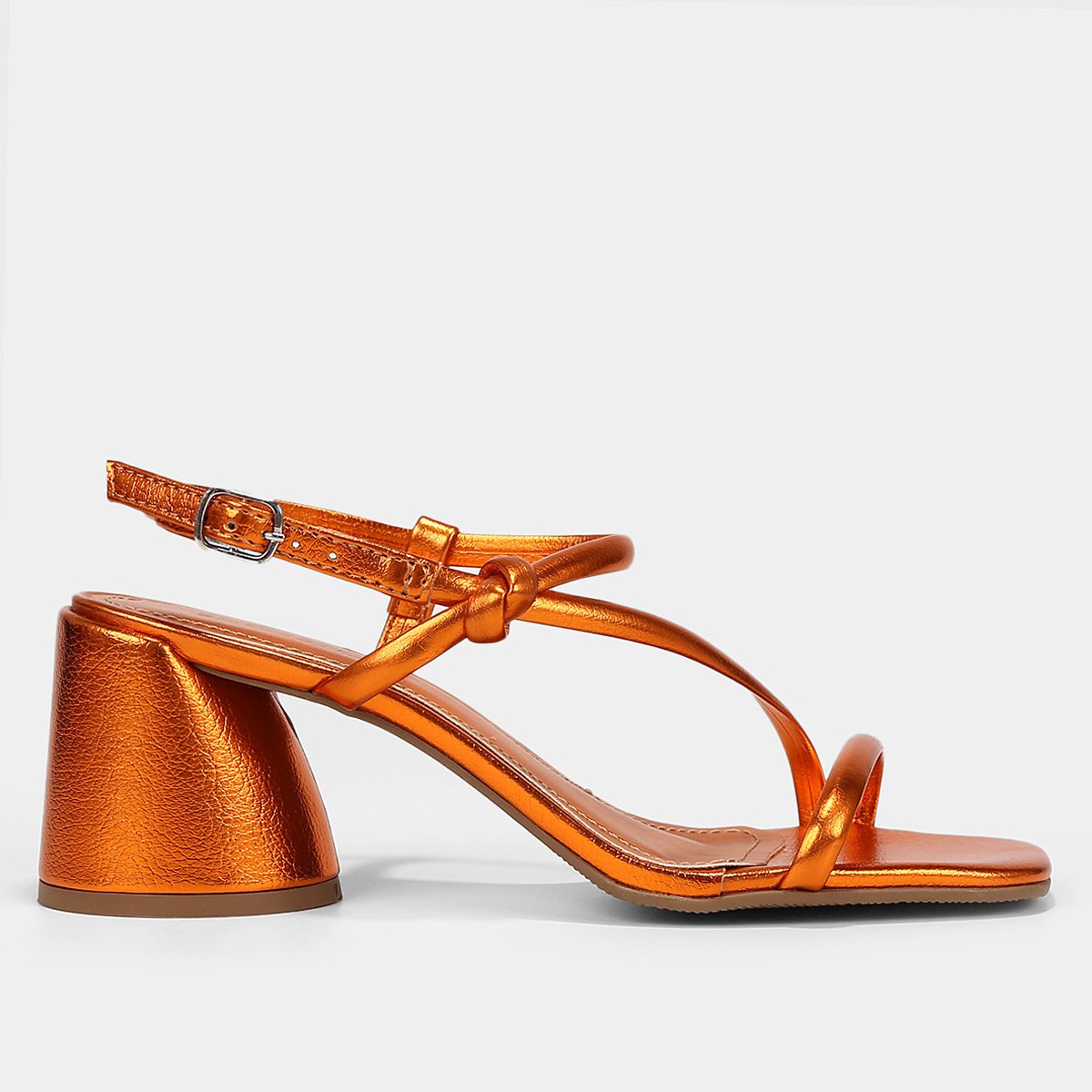 Sandália Shoestock Metalizada Tiras Comfy Salto Bloco Feminina