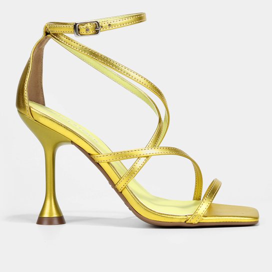 Sandália Shoestock Metalizada Tiras Salto Taça Alto