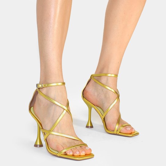 Sandália Shoestock Metalizada Tiras Salto Taça Alto