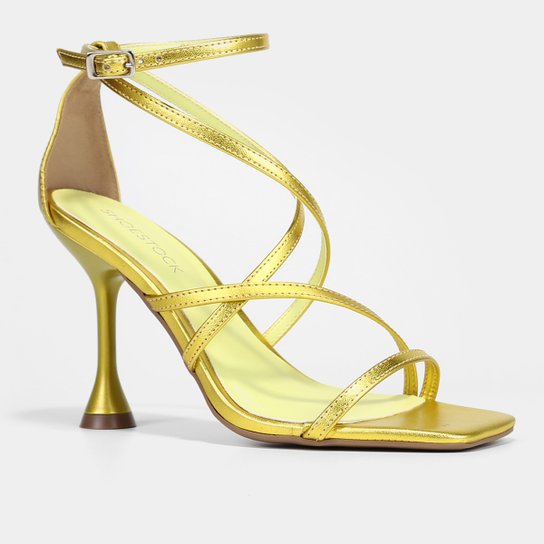 Sandália Shoestock Metalizada Tiras Salto Taça Alto