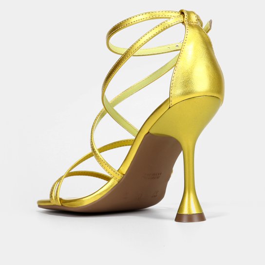 Sandália Shoestock Metalizada Tiras Salto Taça Alto