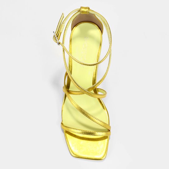 Sandália Shoestock Metalizada Tiras Salto Taça Alto