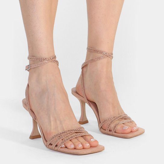 Sandália Shoestock Salto Alto Fino Brilho Feminina