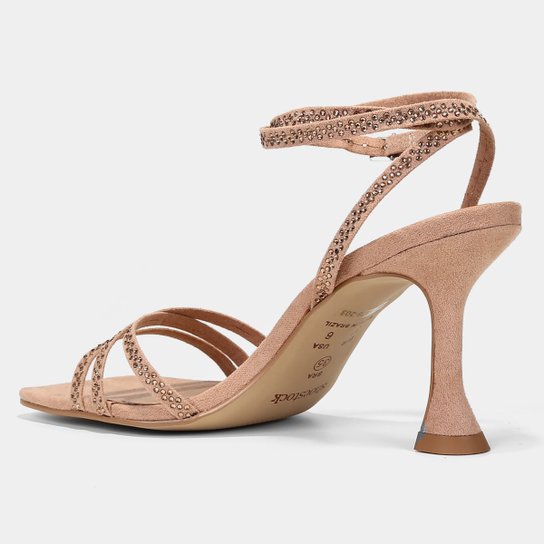 Sandália Shoestock Salto Alto Fino Brilho Feminina