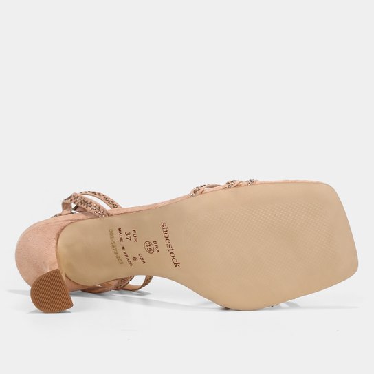 Sandália Shoestock Salto Alto Fino Brilho Feminina