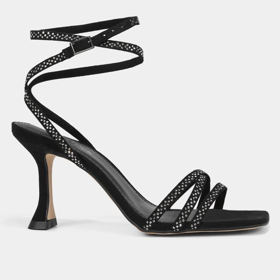 Sandália Shoestock Salto Alto Fino Brilho Feminina