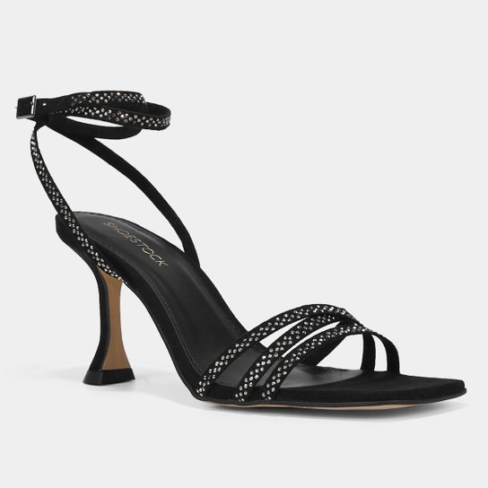 Sandália Shoestock Salto Alto Fino Brilho Feminina