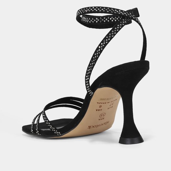 Sandália Shoestock Salto Alto Fino Brilho Feminina