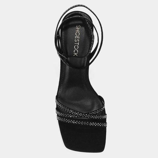 Sandália Shoestock Salto Alto Fino Brilho Feminina