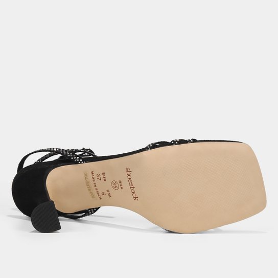 Sandália Shoestock Salto Alto Fino Brilho Feminina