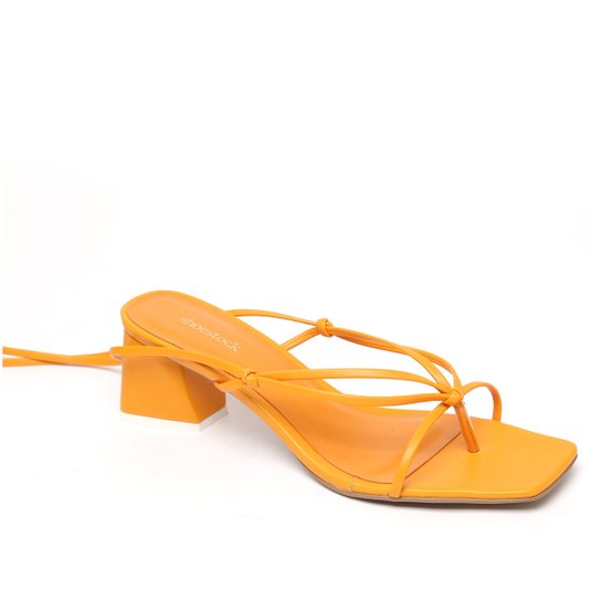 Sandália Shoestock Tiras Color Salto Bloco Feminina - Laranja