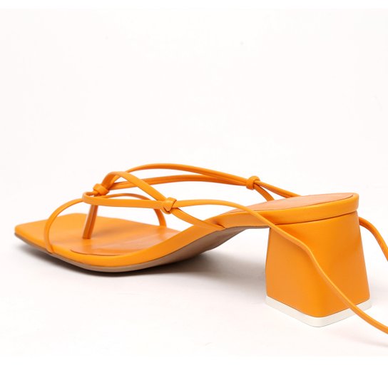 Sandália Shoestock Tiras Color Salto Bloco Feminina - Laranja