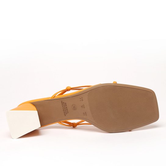 Sandália Shoestock Tiras Color Salto Bloco Feminina - Laranja