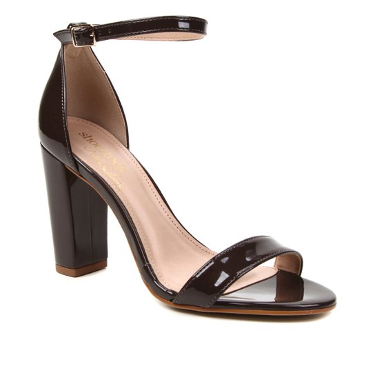 Sandália Shoestock Verniz Salto Bloco Alto Naked Feminina - Cacau