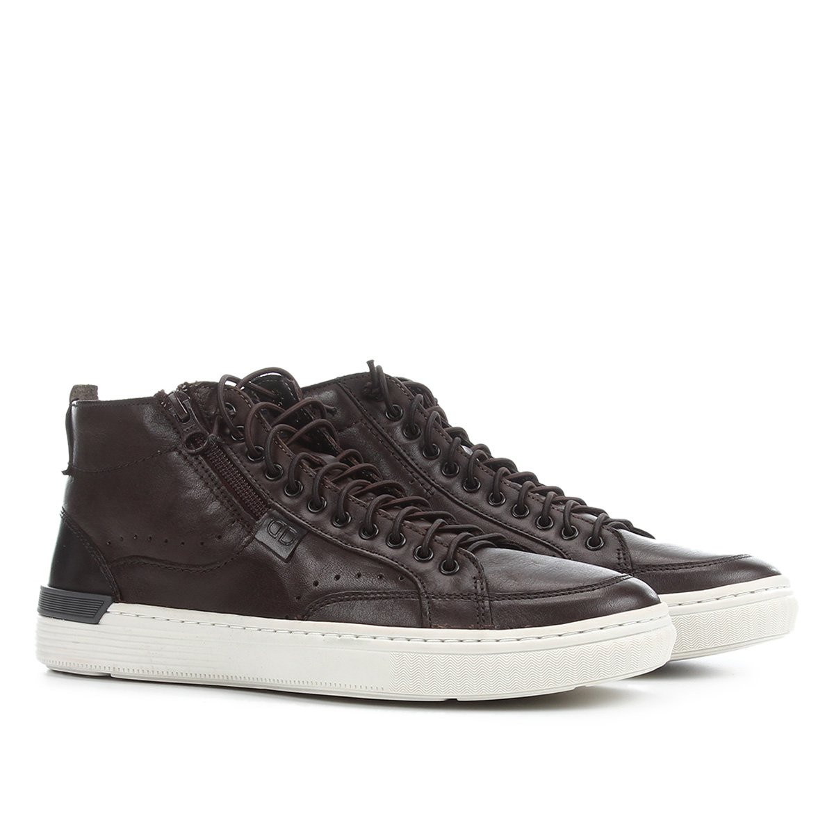 Sapatênis Couro Cano Alto Democrata Hold Masculino - Café | Shoestock