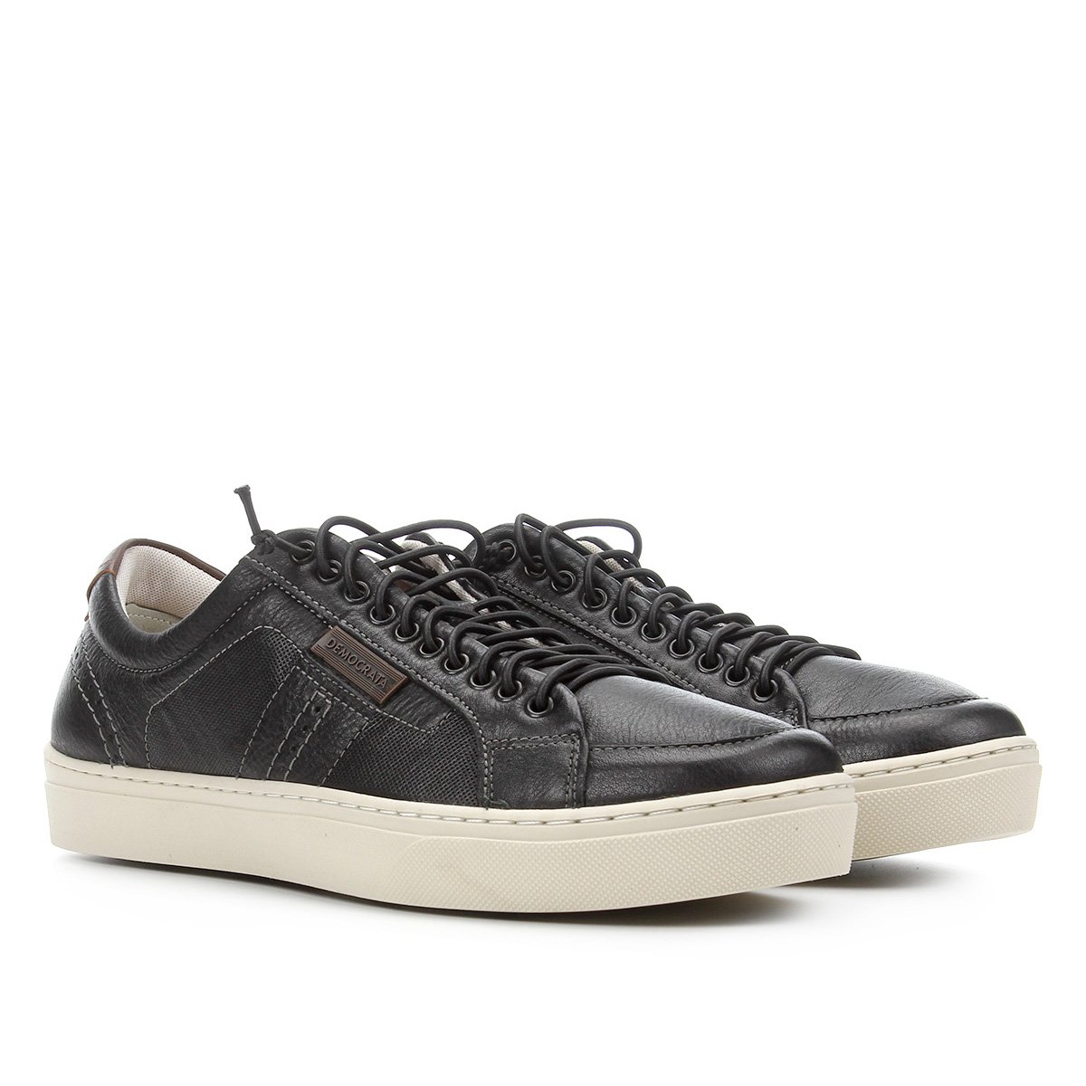 Sapatênis Couro Democrata Bucky Masculino - Preto+Marrom | Shoestock
