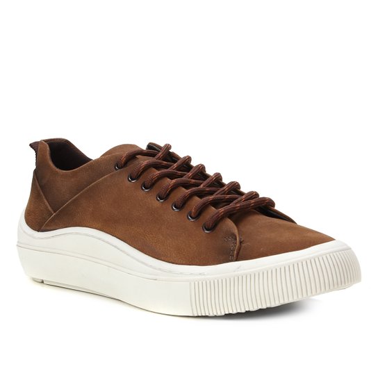 Sapatênis Couro Shoestock Stoned Masculino - Caramelo