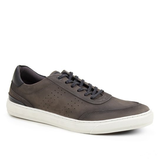 Sapatênis Couro Shoestock Stoned Perfurado Masculino - Cinza