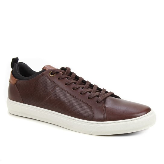 Sapatênis Couro Shoestock Textura Masculino - Café