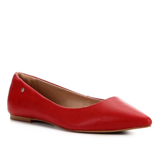 Sapatilha Couro Shoestock Bico Fino Básica Feminina - Vermelho
