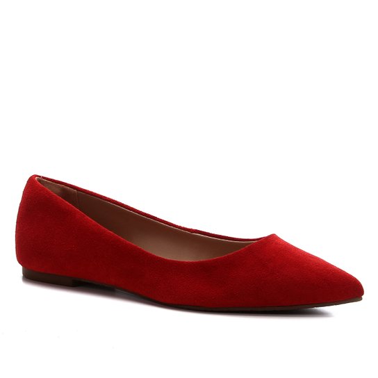 Sapatilha Couro Shoestock Bico Fino Feminina - Vermelho