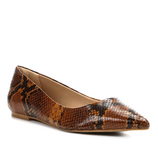 Sapatilha Couro Shoestock Bico Fino Snake Feminina