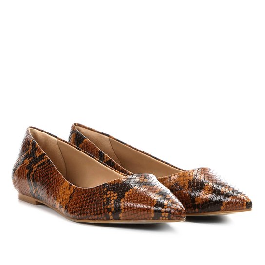 Sapatilha Couro Shoestock Bico Fino Snake Feminina