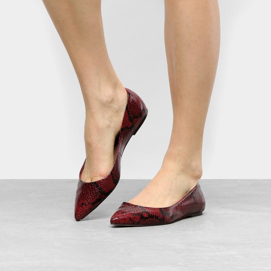 Sapatilha Couro Shoestock Bico Fino Snake Feminina