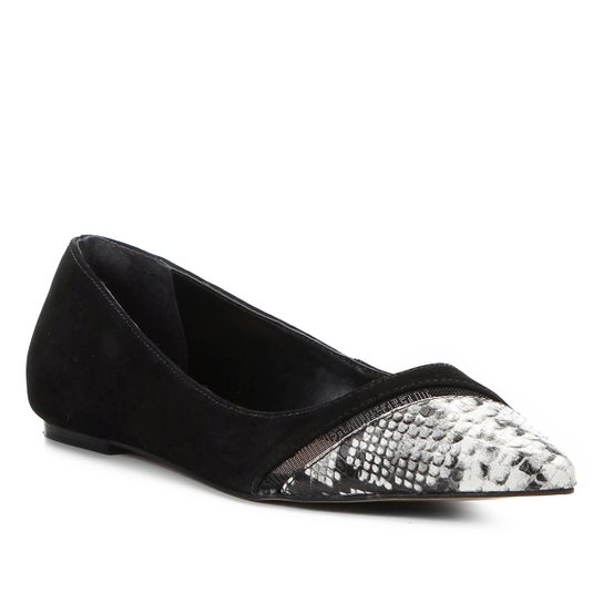 Sapatilha Couro Shoestock Bico Fino Tela Snake Feminina