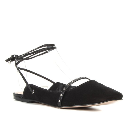 Sapatilha Couro Shoestock Bico Quadrado Cravos Feminina