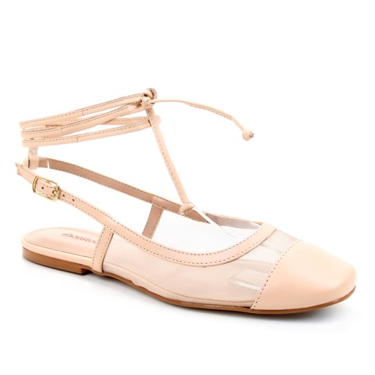 Sapatilha Couro Shoestock Bico Quadrado Tela Feminina - Nude