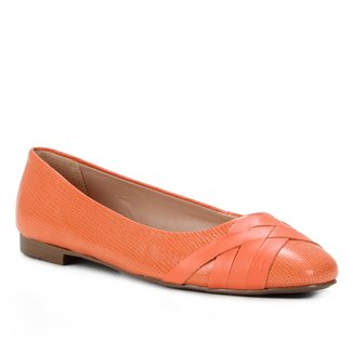 Sapatilha Couro Shoestock Bico Redondo Lezard Feminina