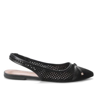 Sapatilha Couro Shoestock Camurça Slingback Vazada Feminina