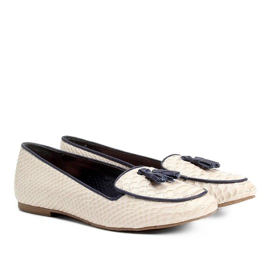 Sapatilha Couro Shoestock Cobra Barbicacho Feminina - Off White