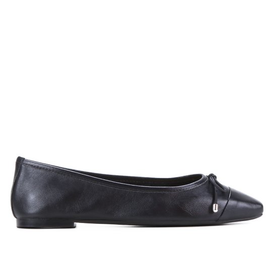 Sapatilha Couro Shoestock Comfy Bico Quadrado Feminina - Preto