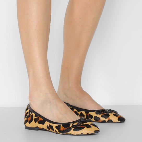 Sapatilha Couro Shoestock Laço Bico Redondo Feminina
