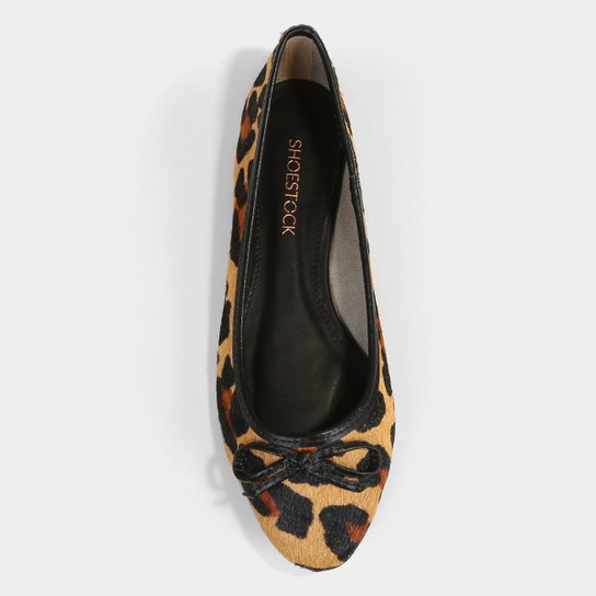Sapatilha Couro Shoestock Laço Bico Redondo Feminina