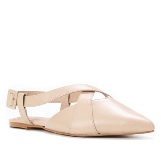 Sapatilha Couro Shoestock Slingback Bico Fino Feminina