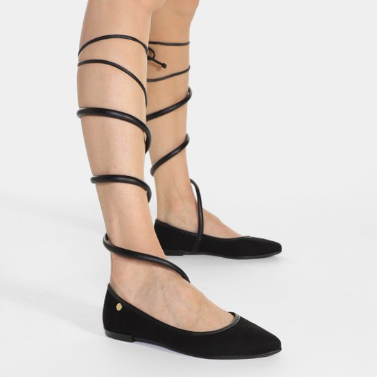 Sapatilha Moleca Bico Fino Amarração Feminina