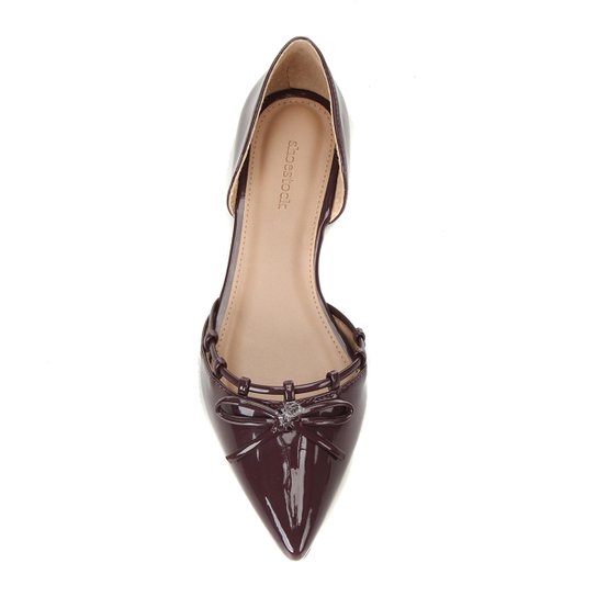 Sapatilha Shoestock Bico Fino Laço Feminina - Vinho