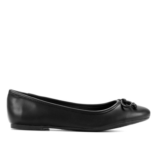 Sapatilha Shoestock Laço Bico Redondo Feminina - Preto