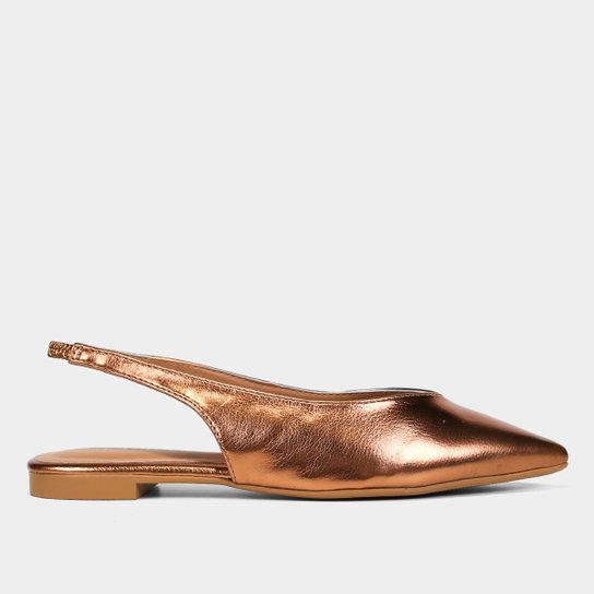 Sapatilha Shoestock Metalizada Slingback Bico Fino Feminina
