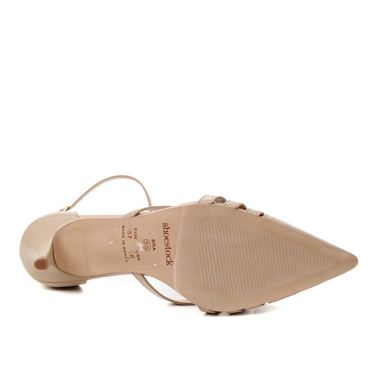 Scarpin Couro Shoestock Bico Fino Tiras E Pulseira - Cáqui