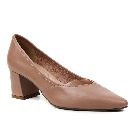 Scarpin Couro Shoestock For You Salto Bloco Médio - Nude