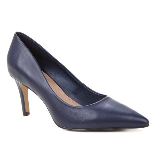 Scarpin Couro Shoestock Liso Salto Médio - Marinho