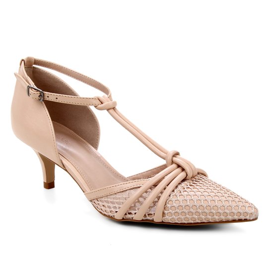 Scarpin Couro Shoestock Salomé Tela - Nude