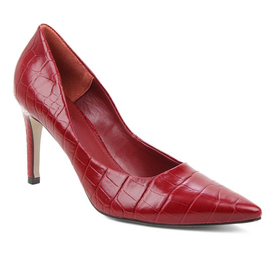 Scarpin Couro Shoestock Salto Alto Graciela Croco - Vermelho