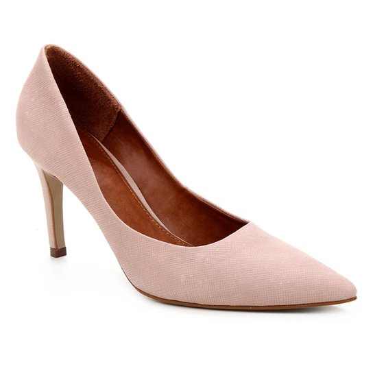 Scarpin Couro Shoestock Salto Alto Graciela Nobuck - Nude